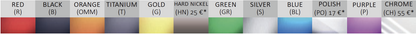 Farbauswahl Beringer, Rot, Black, Orange, Titanium, Gold, Nickel, Grün, Silver, Blue, Polish, Purple, Chrome