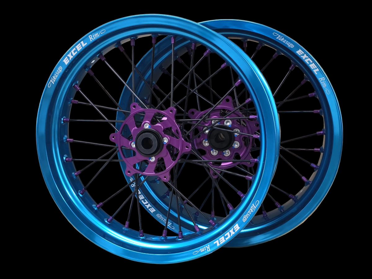 Supermoto Felgensatz Excel Arctic Blue mit Nabe Lila