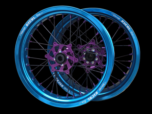 Supermoto Felgensatz Excel Arctic Blue mit Nabe Lila