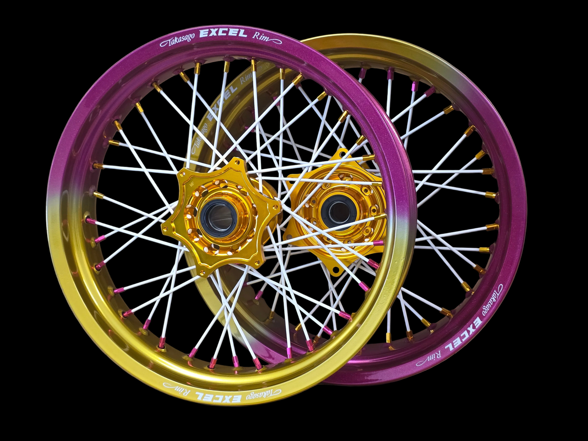 Supermoto Felgensatz Excel Fade Gold/Lila mit Nabe Gold