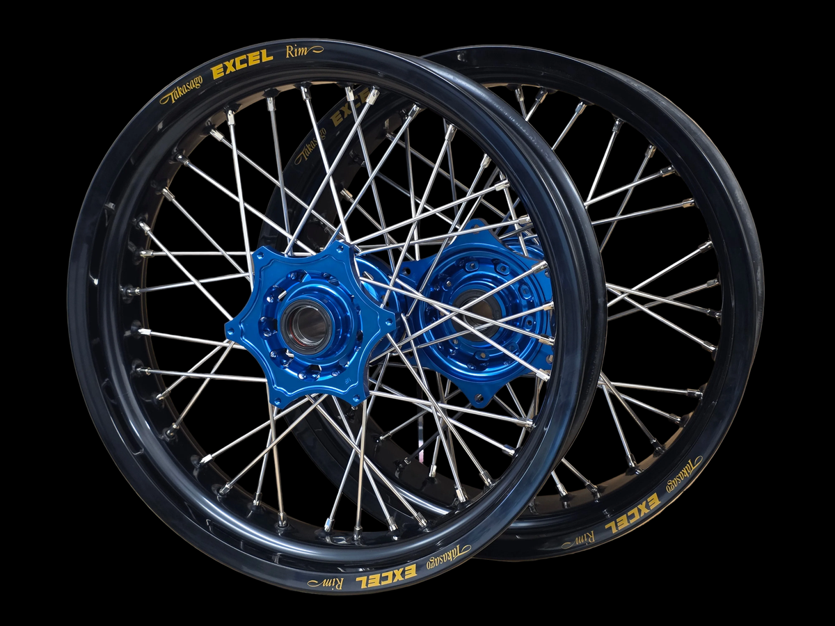 Supermoto Felgensatz Excel Schwarz mit Nabe Blau
