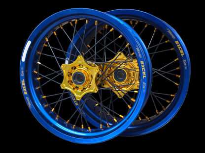 Supermoto Felgensatz Excel Blau mit Nabe Gold