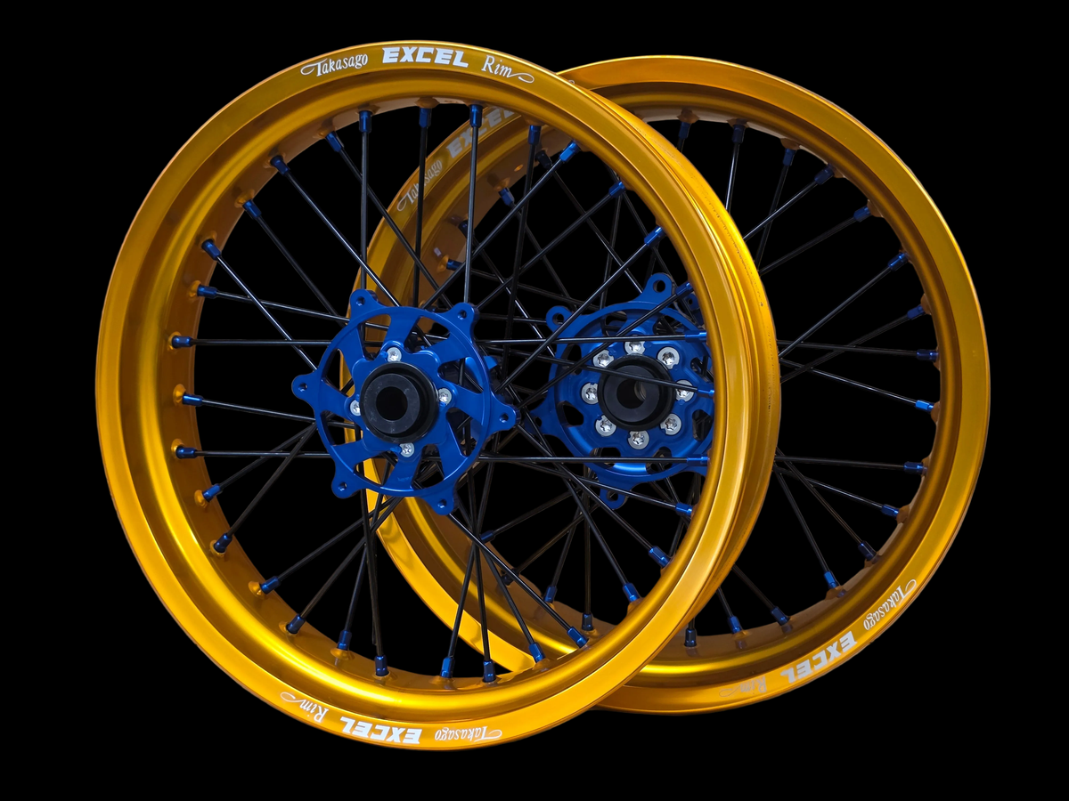 Supermoto Felgensatz Excel Gold mit Nabe Blau