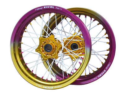Supermoto Felgensatz Excel Fade Gold/Lila mit Nabe Gold – Produktansicht