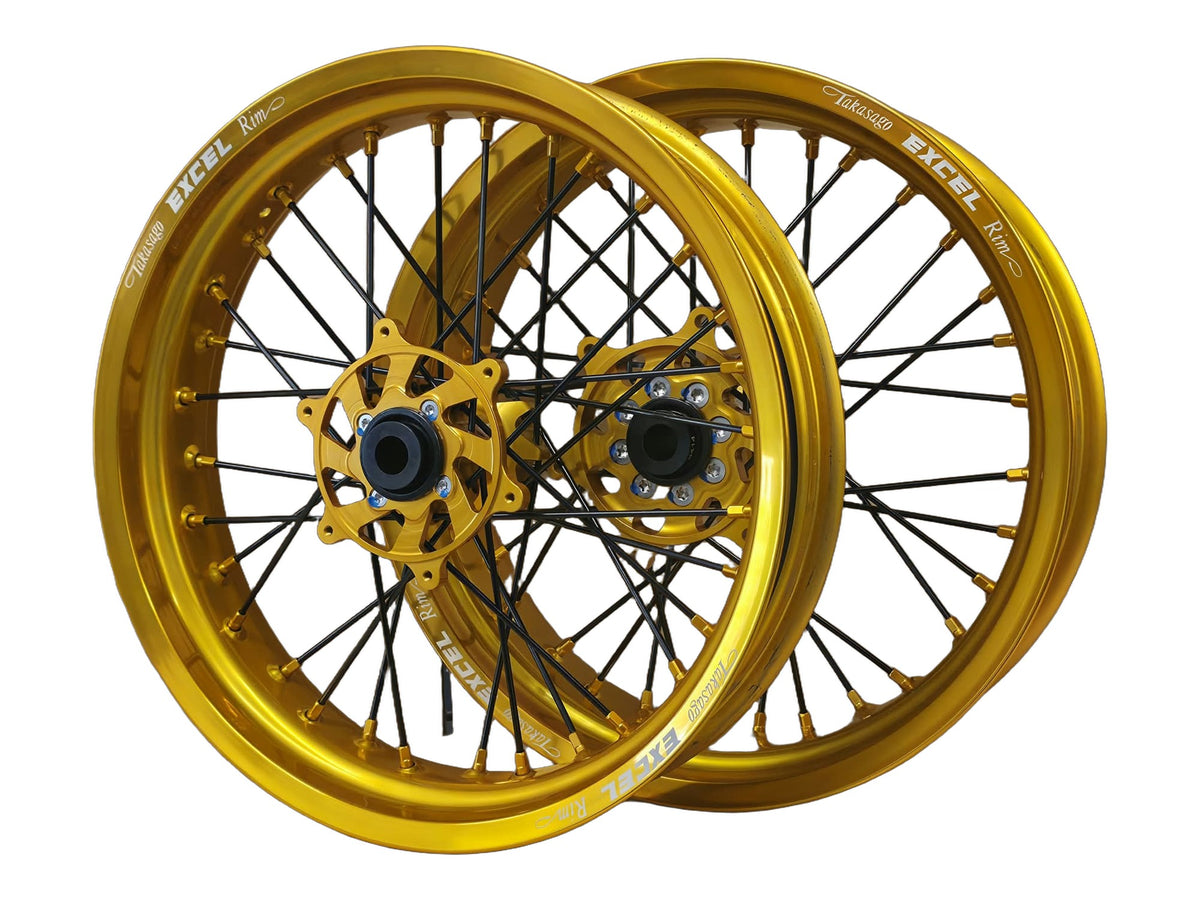 Supermoto Felgensatz 17 Zoll Excel Custom-Gold mit G2 Pro Nabe Gold – vorne und hinten, freigestellt